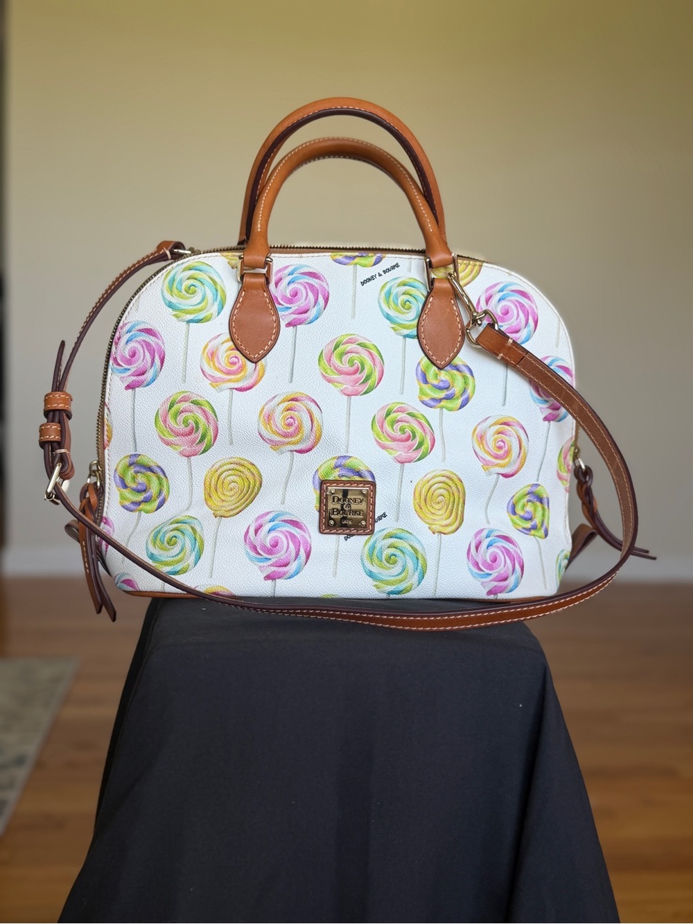 Dooney & Bourke White Multicolor Lollipop Satchel with Tan Trim